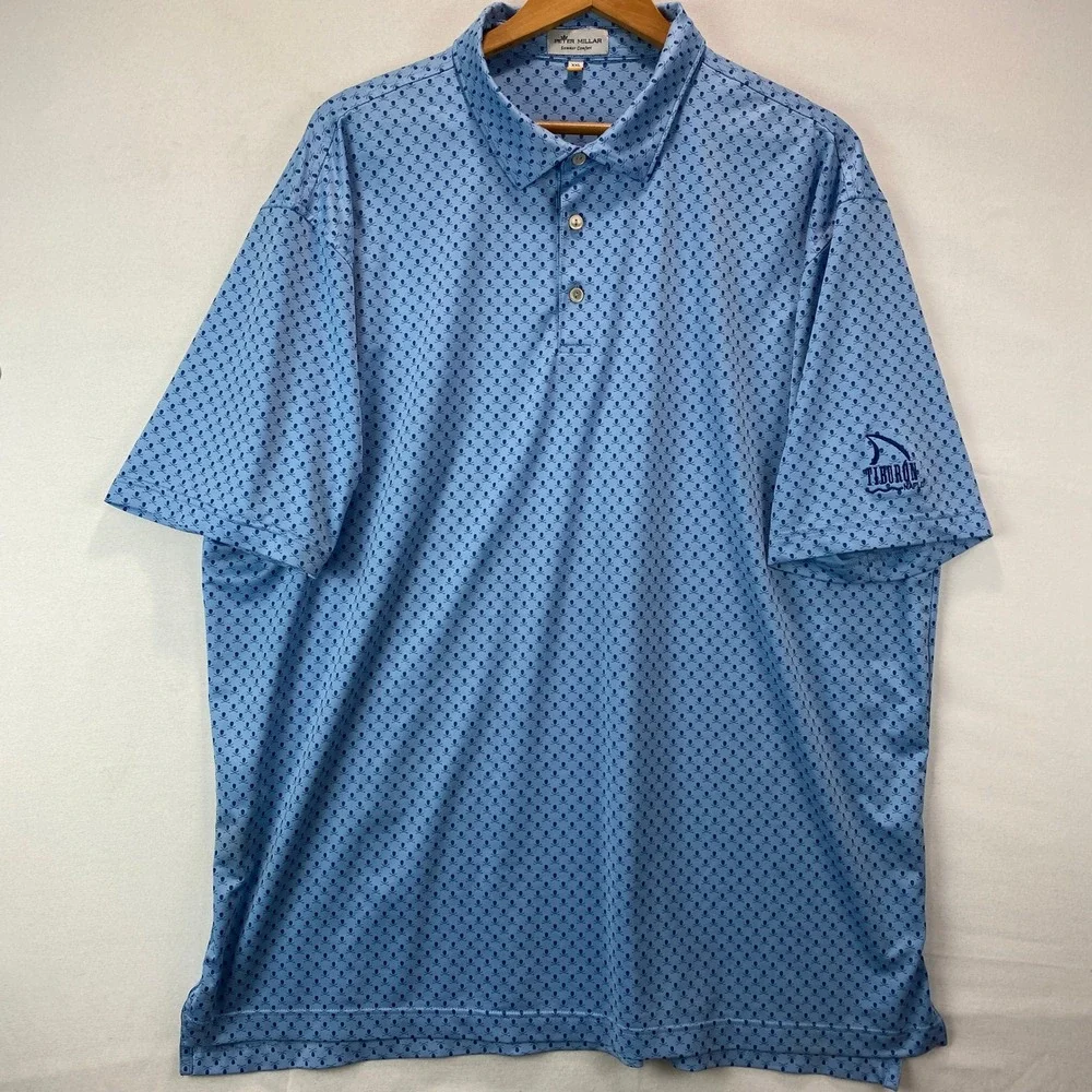 Peter Millar Summer Comfort Men XXL Blue Skull Crossbones Golf Polo Tiburon Logo